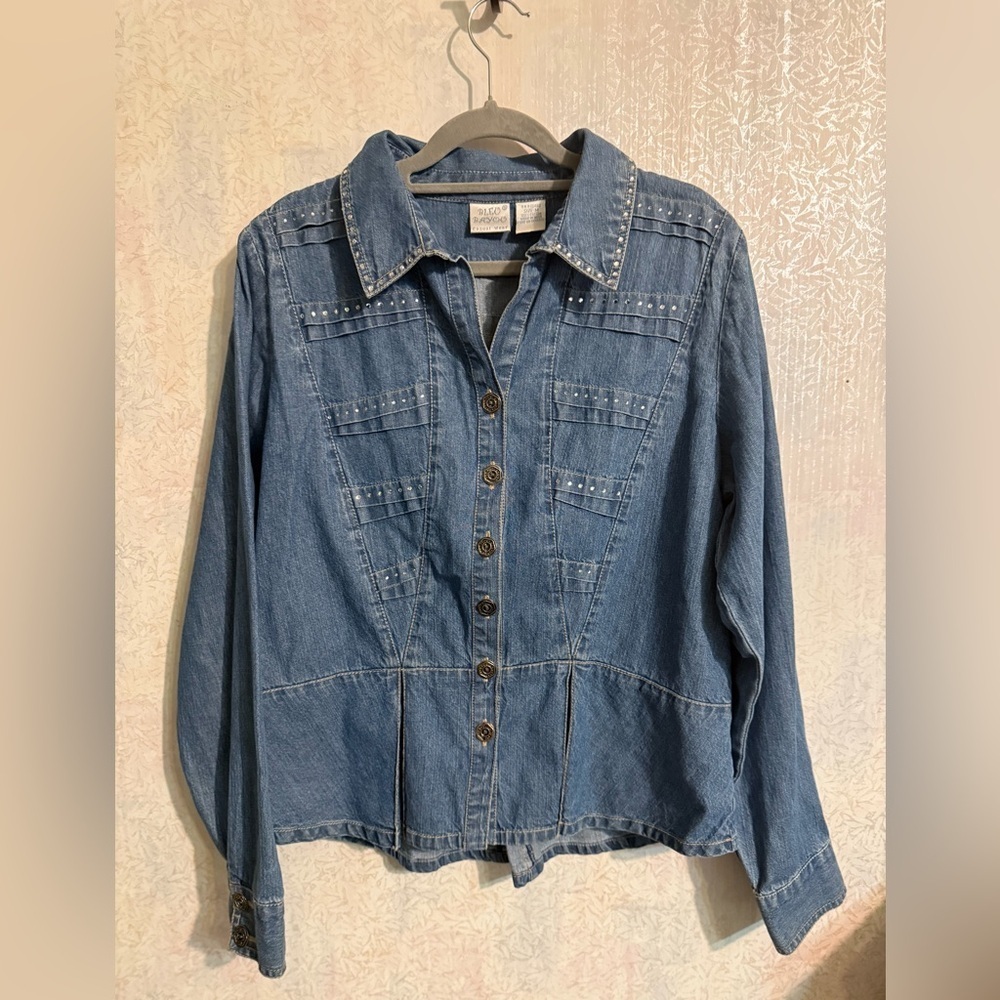 Bleu Bayou Embellished Western Denim Jacket, Stylish, Feminine, 100% Cotton, Med